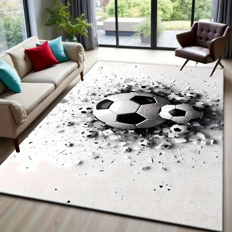 Commercial Printing & Packaging Pvt Ltd - Grote vloerkleed met voetbalprint, zwart-wit, antislip,